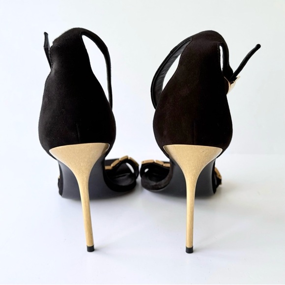 Balmain Uma Chain High Heel Sandals in Black Suede w/ Gold 38.5 - Picture 6 of 16